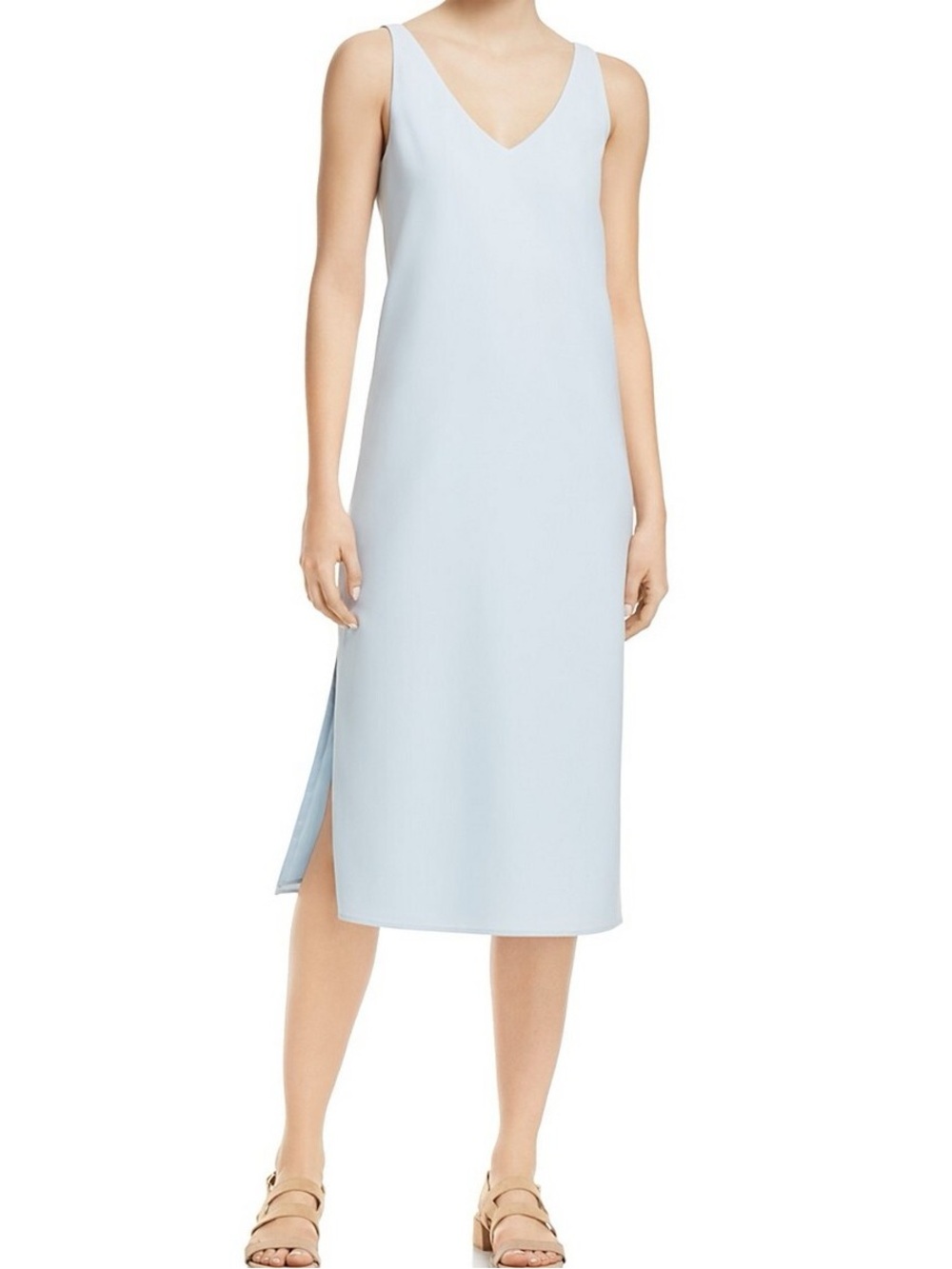 Light Blue V-Neck Midi Slip Dress